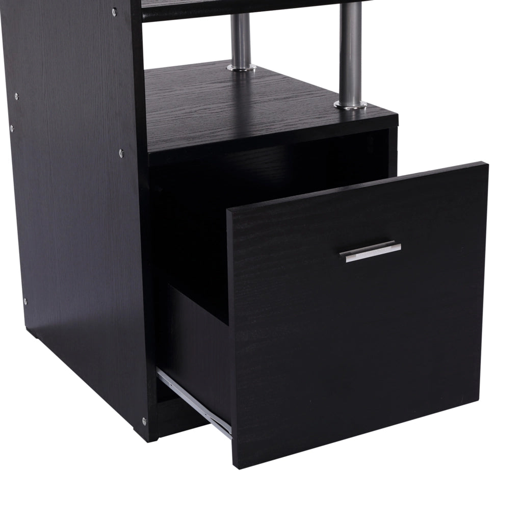 Scrivania per Computer Moderna con Cassetti e Ripiani ¨C Minimal ¨C Legno Nero 152x60x88cm