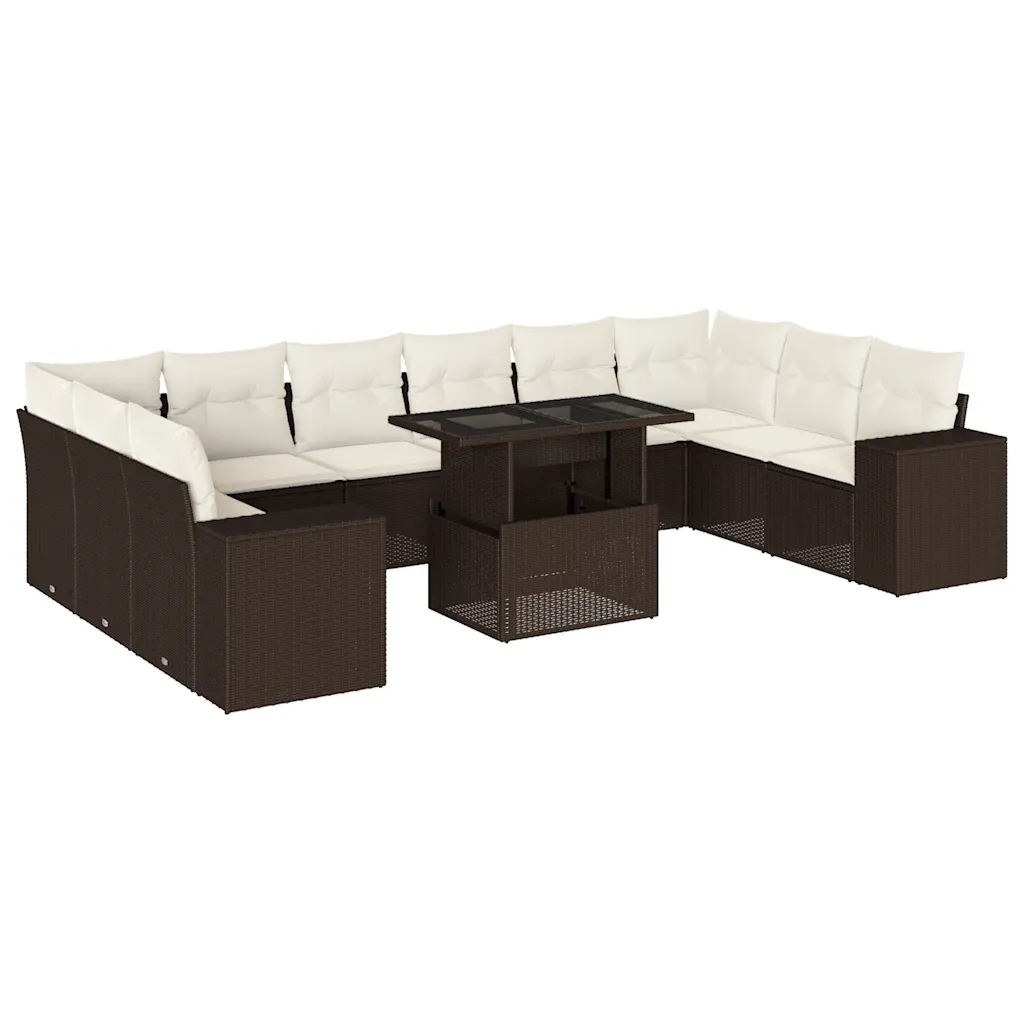 Set Divani da Giardino 11 pz con Cuscini Polyrattan Marrone 3269413