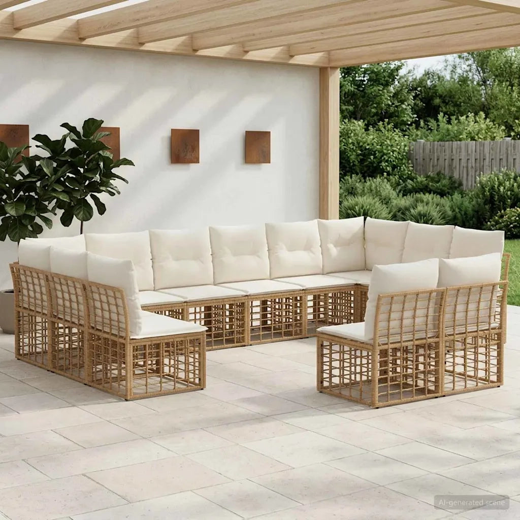 Set di divani da esterno Naturale e Bianco Crema Poliestere 3437578