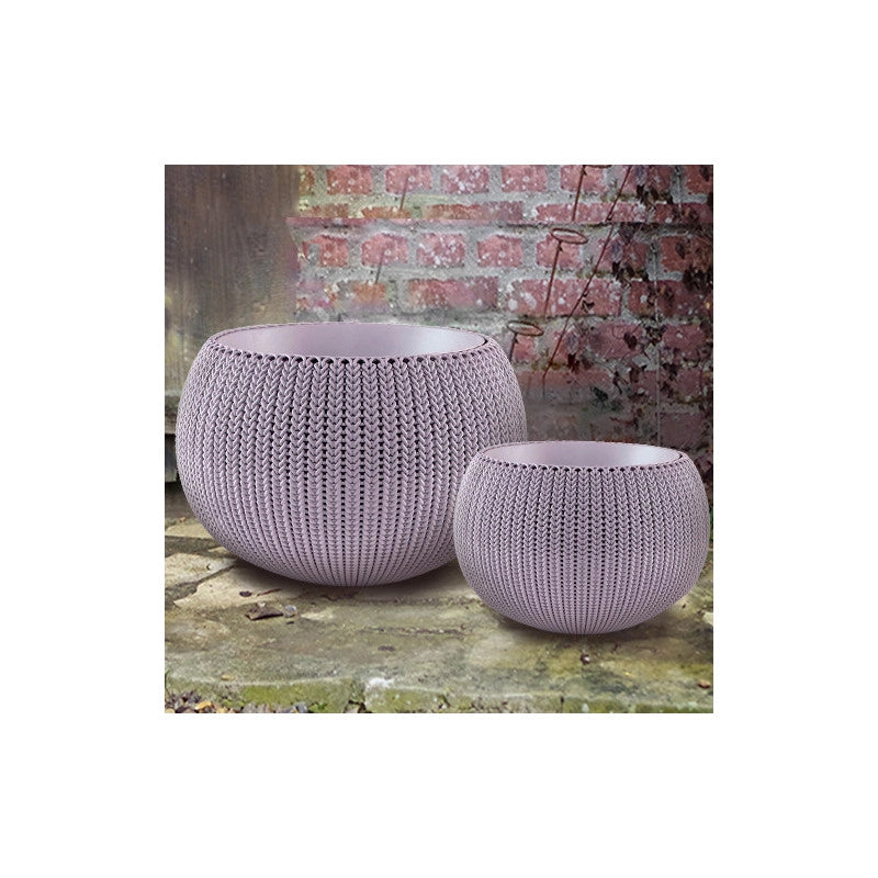 Lot de 2 pot +  cache-pots CURVER aspect tricotÃ©