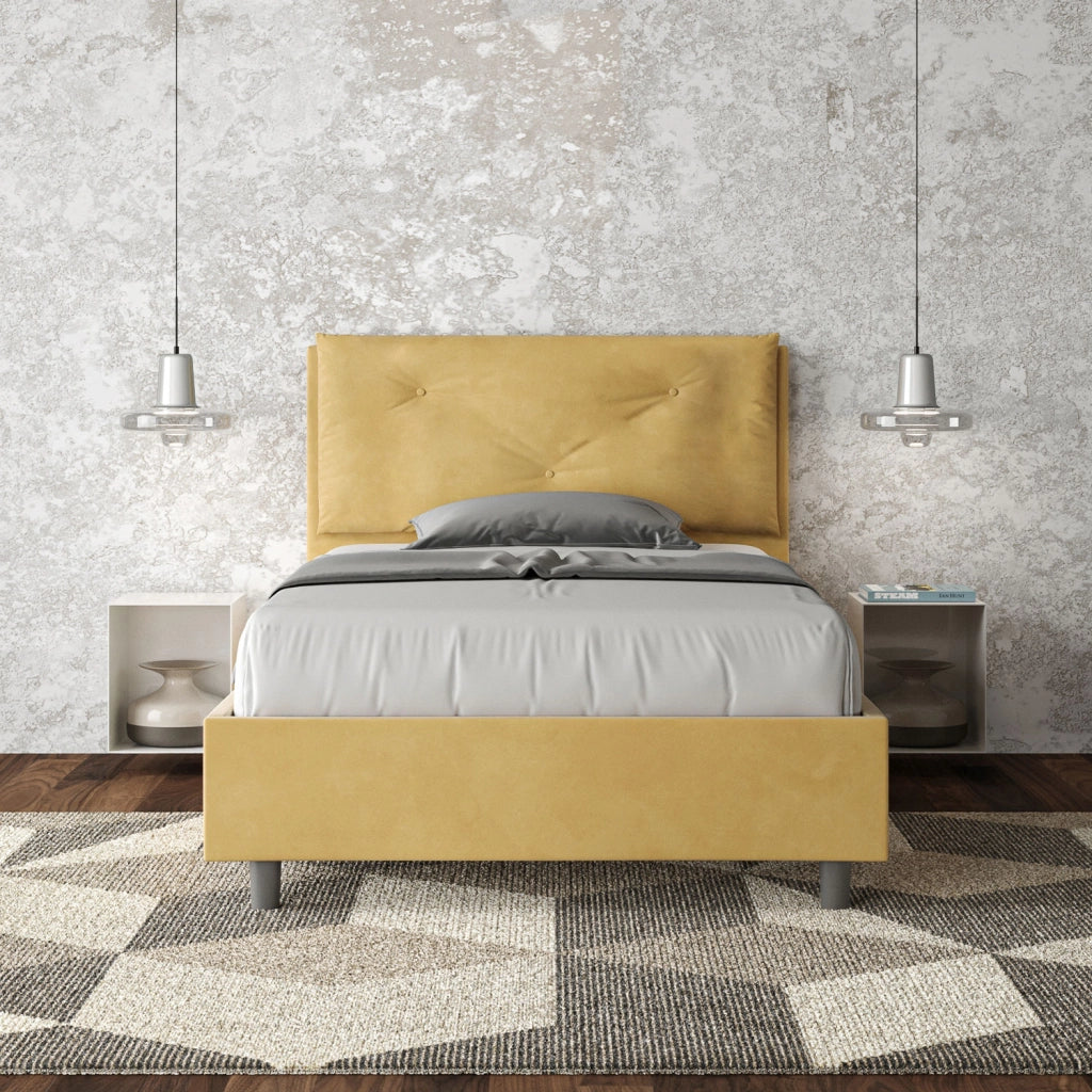 BS COM Letto una piazza e mezza senza rete imbottito 120x200 microfibra ocra