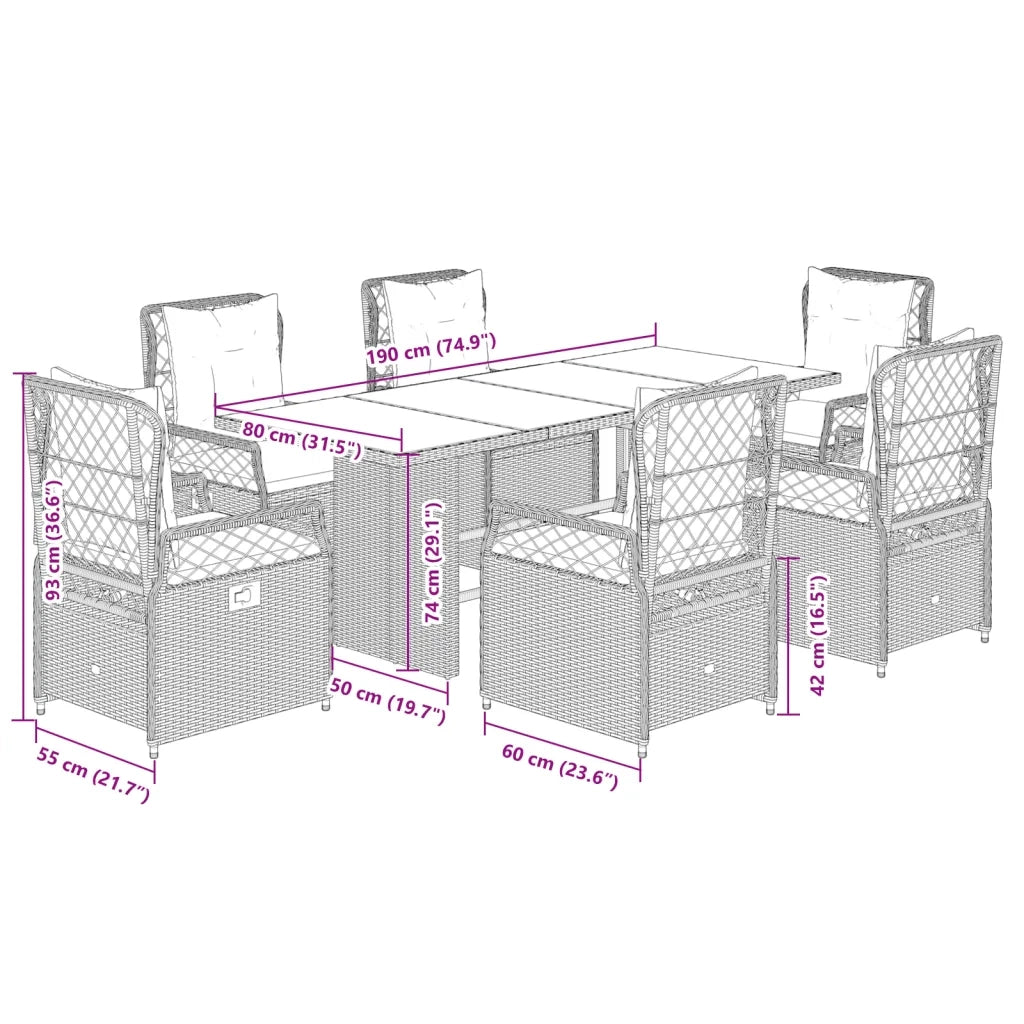 Set da Pranzo da Giardino 7pz con Cuscini in Polyrattan Marrone 3262926