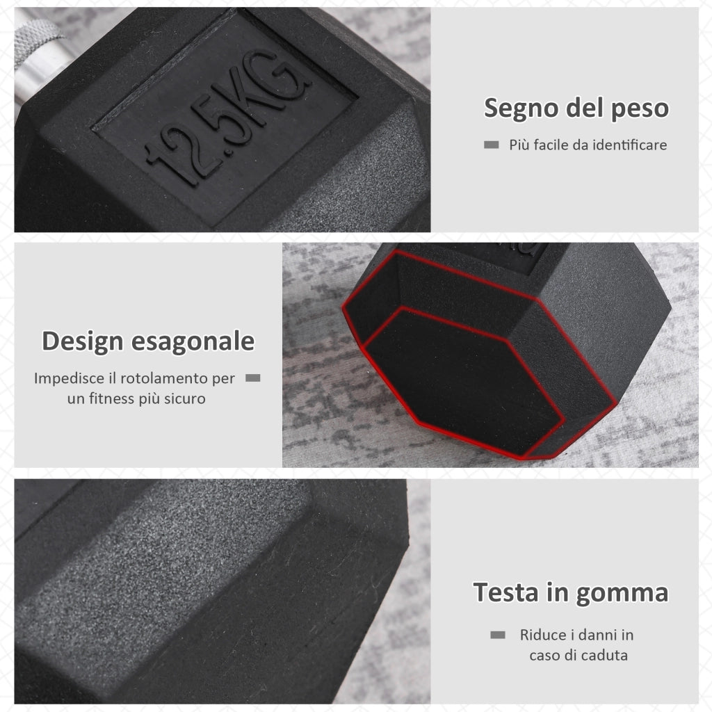 Manubrio Esagonale 12.5 kg ¨C Xylo ¨C Impugnatura Zigrinata Antiscivolo Nero