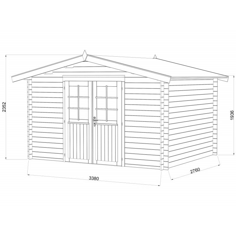 Casetta in legno da giardino 358x296 cm impregnato autoclave 28 mm, porta doppia con vetro e serratura, deposito esterno - Esterni da Vivere