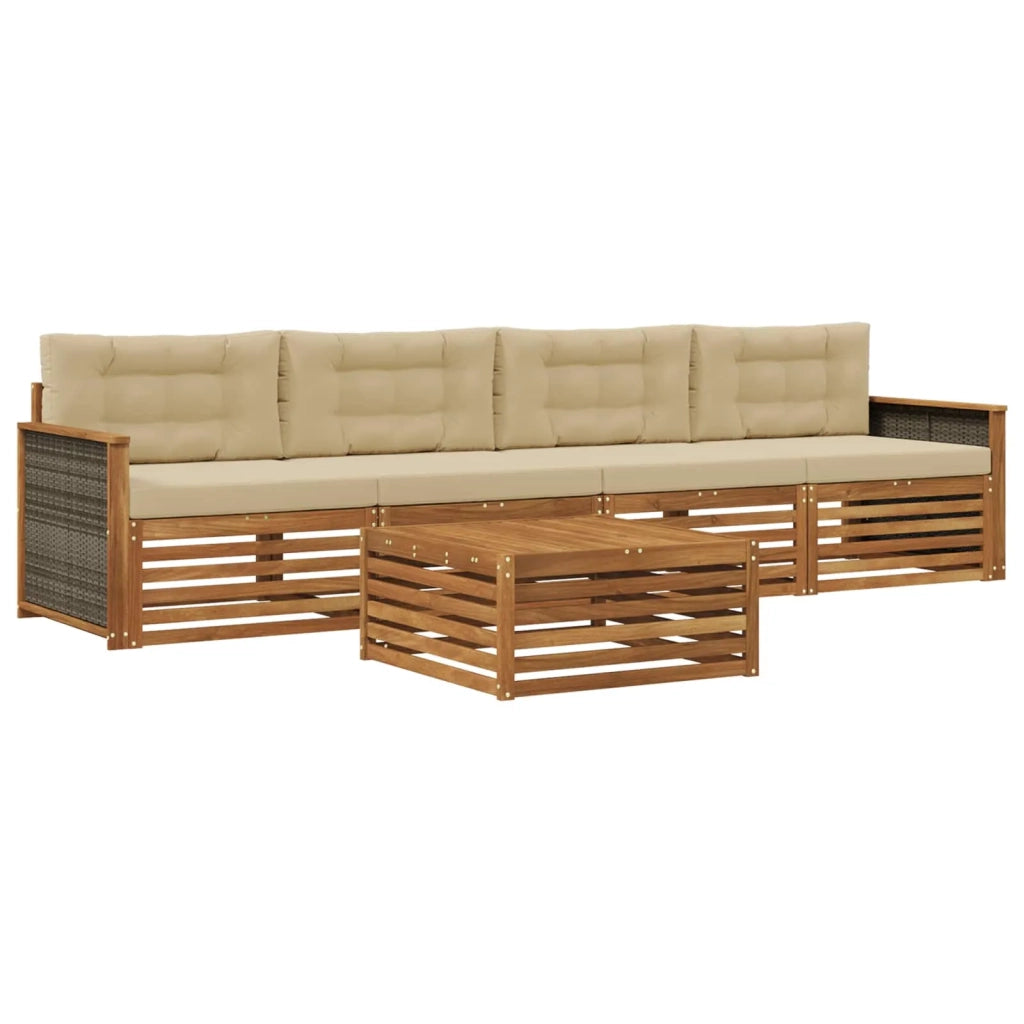 Set di divani da esterno con cuscino 5 pcs Naturale e Beige 3382991
