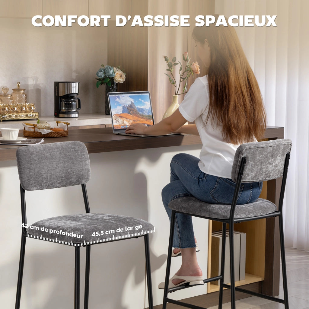Sgabelli da Bar Imbottiti in Tessuto ¨C Zephmum ¨C 2 Pezzi Grigio 45.5x48x101cm