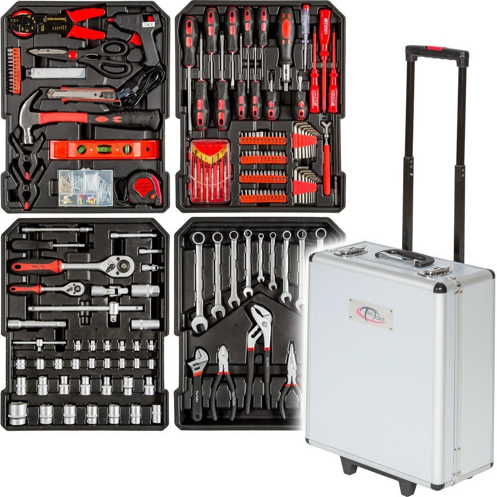 Trade Shop - Cassetta Attrezzi A Trolley Officina Portatile Con 187 Utensili 4 Scomparti -