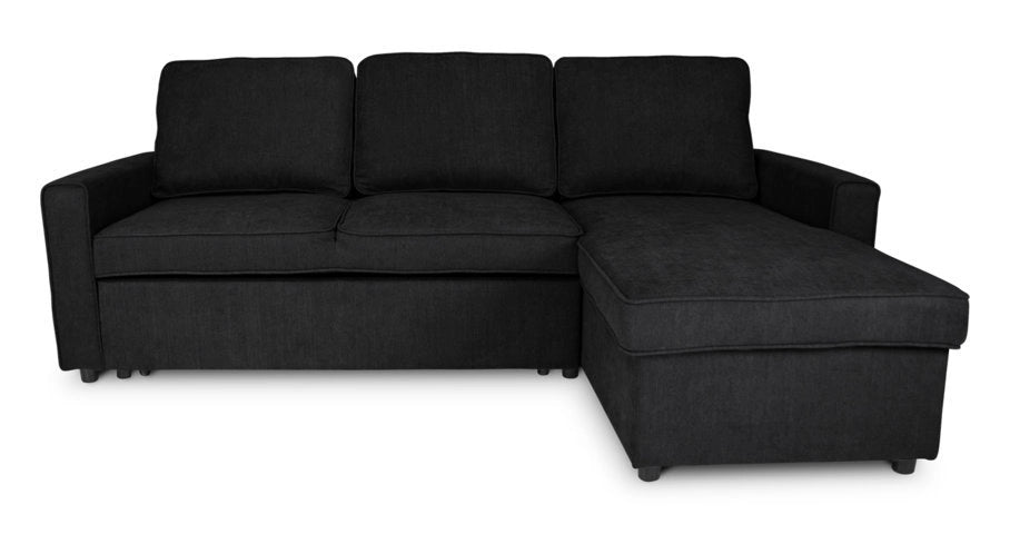 Divano letto angolare con contenitore, divano con chaise longue nero - Kennedy - DL-KE10CL
