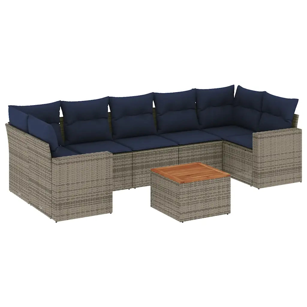 Set Divani da Giardino 8 pz con Cuscini Grigio in Polyrattan
