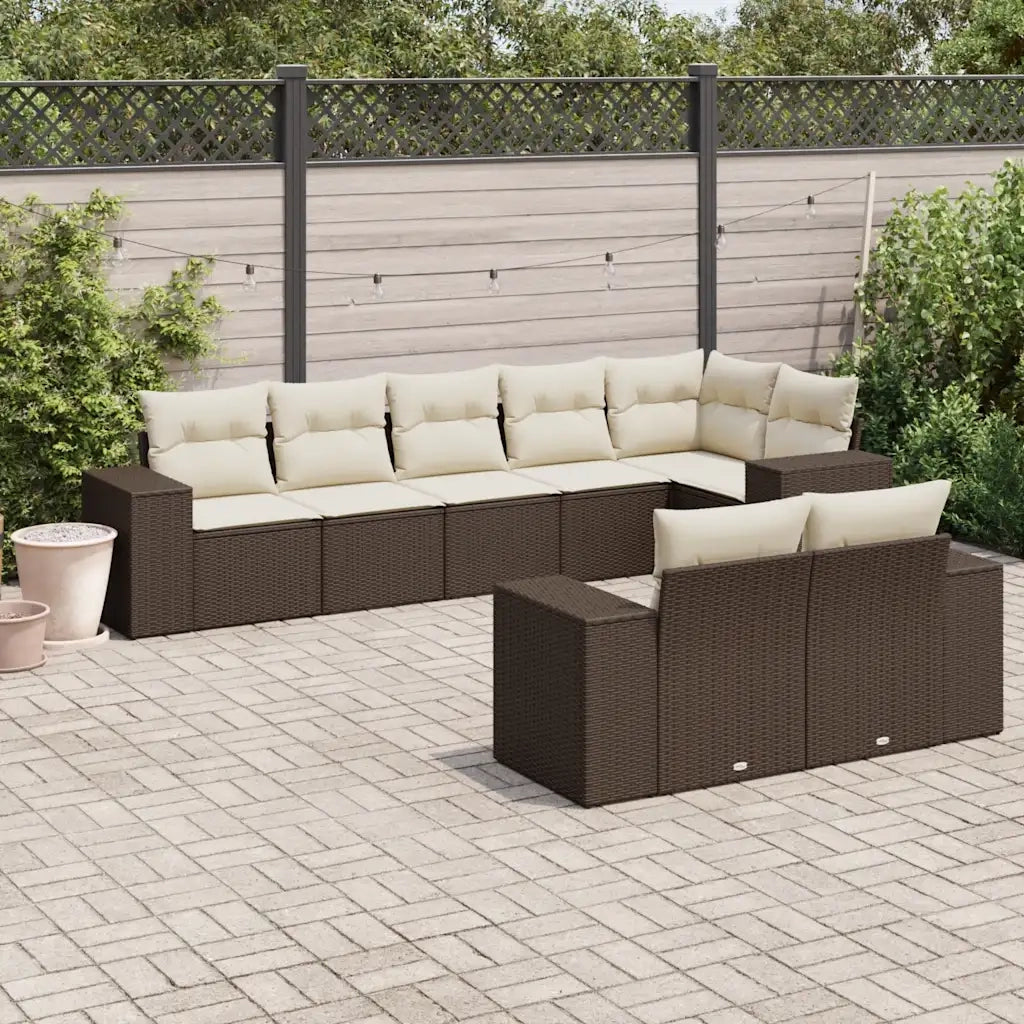 Set Divani da Giardino 8 pz con Cuscini Marrone in Polyrattan 3222822