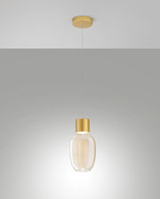 Lampada a Sospensione LED Lapo 12W 1300lm 3000K Dimmerabile a step, Struttura in Metallo e Vetro Borosilicato Colore Cognac - 3768-40-365