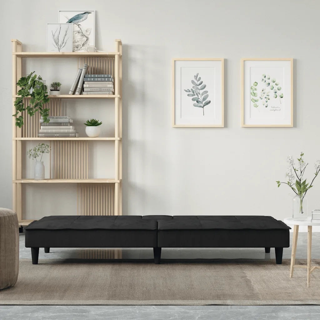 Divano Letto con Portabicchieri-Sofa Letto-Daybed in Velluto Nero