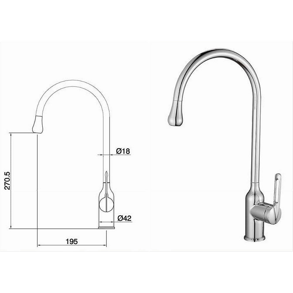 Trade Shop - Rubinetto Per Cucina Miscelatore Lavello Canna Alta Monocomando Silver 87260 -