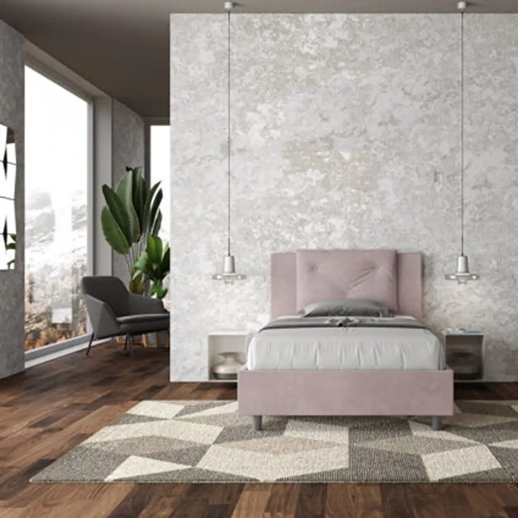 Letto una piazza e mezza senza rete imbottito 120x210 microfibra glicine Appia