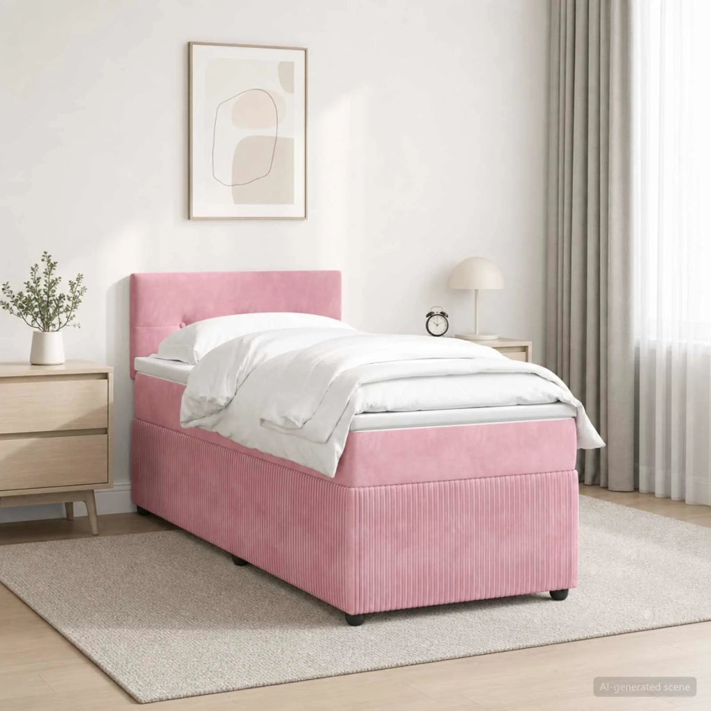 Letto box spring con materasso Rosa 80 x 200 cm Velluto 3451570