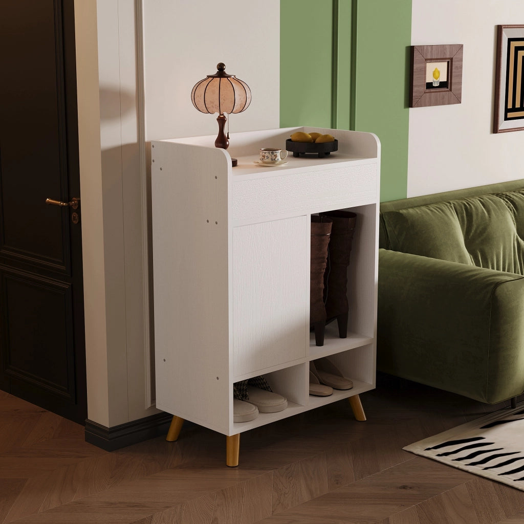 Comò moderno bianco capiente con spazio per le scarpe e cassetto da 60 cm