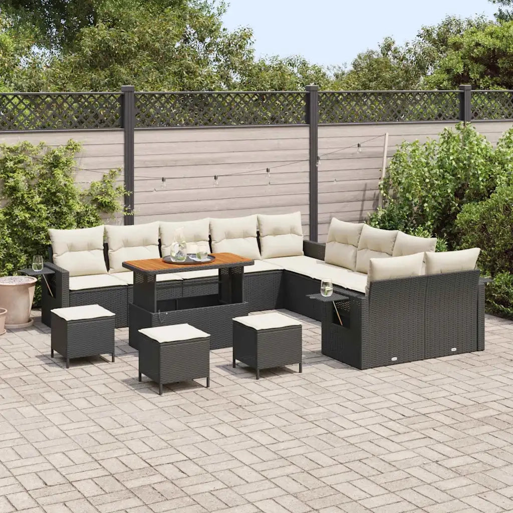 Set Divano da Giardino con cuscino 14 pcs Nero polyrattan 3363760