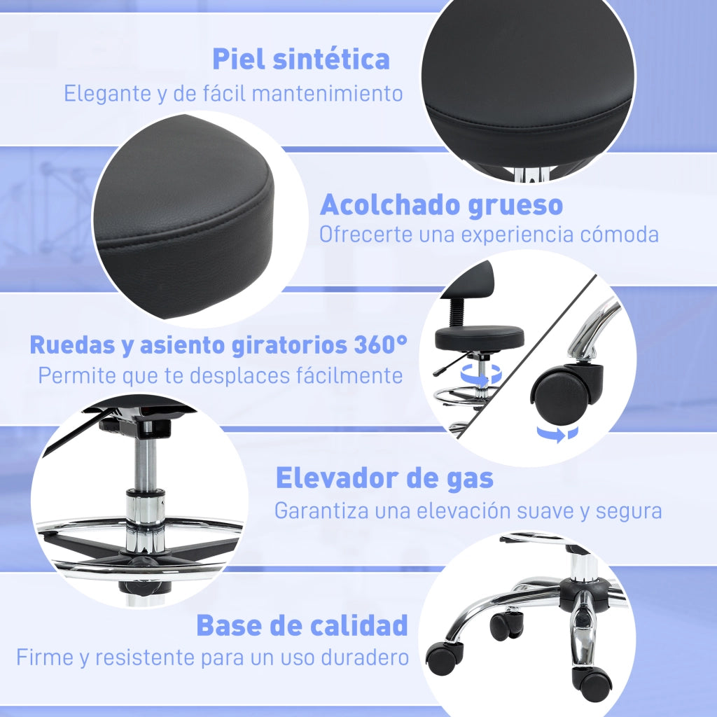 Sgabello con Ruote e Schienale Regolabile ¨C zephmum ¨C Nero