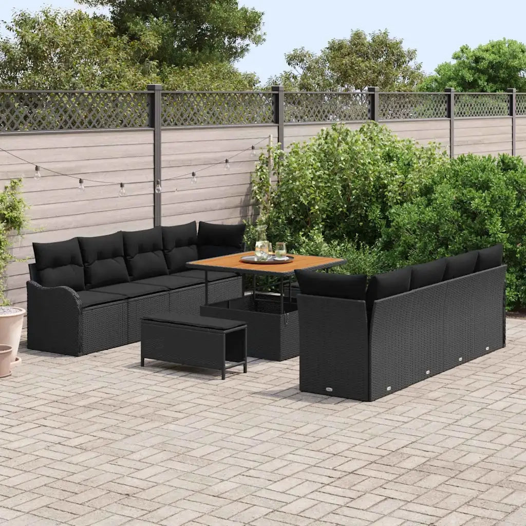 Set Divano da Giardino con cuscino 11 pcs Nero polyrattan