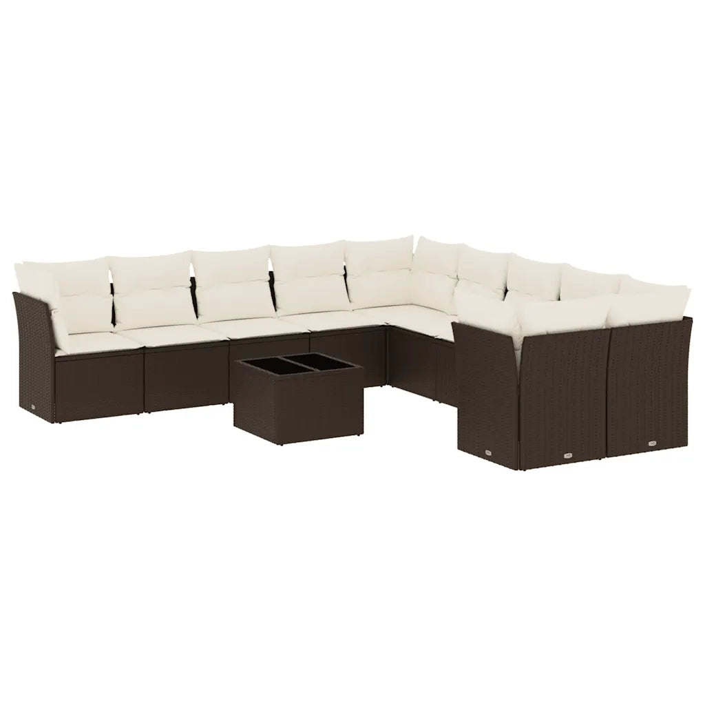 Set Divani da Giardino 11 pz con Cuscini Polyrattan Marrone 3250092