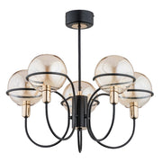 Plafoniera PETRA nera oro 5 sfere vetro E14 10W Alfa
