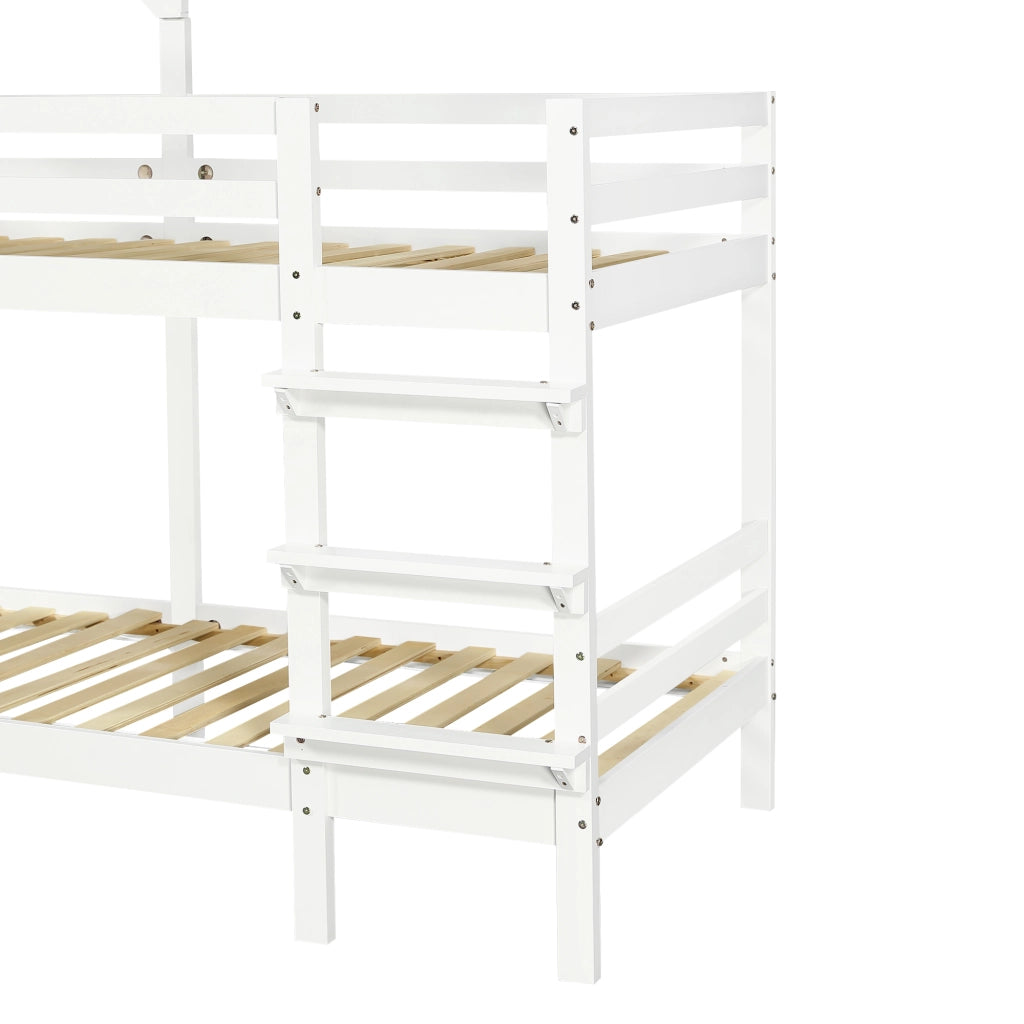 LETTO A CASTELLO per bambini 90x200 cm Bianco con finestre e tetto