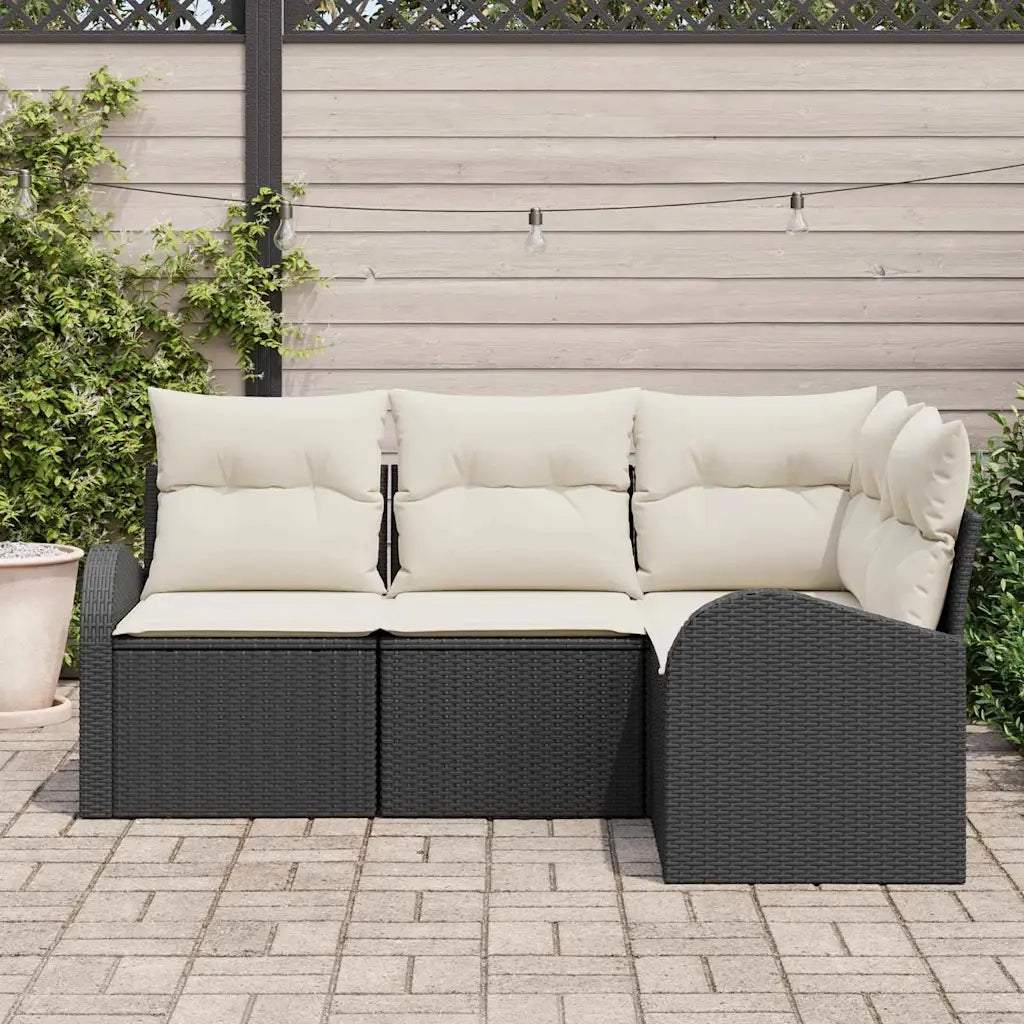Set Divano da Giardino 4 pz-Sofa da Giardino-Divanetto da esterno Nero e Bianco polyrattan