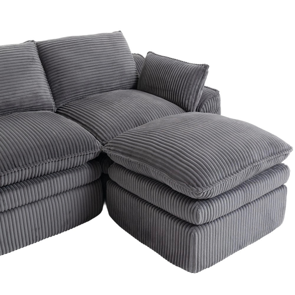Divano modulare a 3 posti con pouf - Zephmum- Schiuma a 3 strati e nucleo a molle, grigio scuro