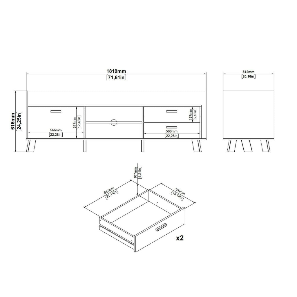 Mobile porta TV Agathis, Credenza da soggiorno, Armadio basso per TV, Base parete attrezzata, 182x51 h62 cm, Rovere e Bianco