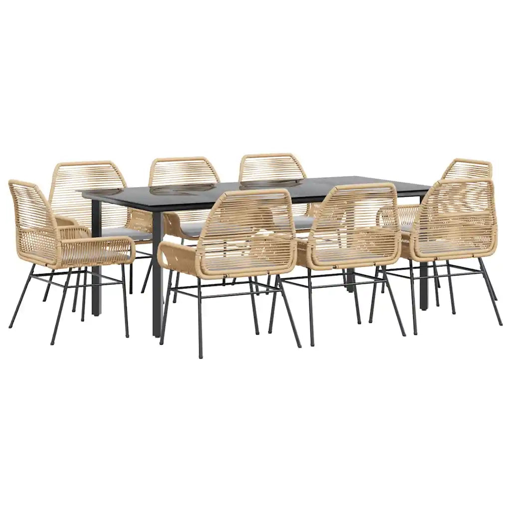 Set da Pranzo da Giardino 9 pz con Cuscini Polyrattan Vetro 3334575