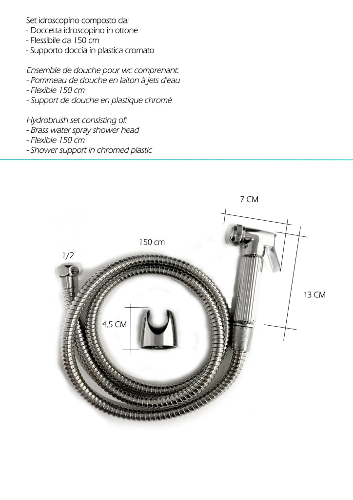 Kit per wc in ottone completo di flessibile 150 e supporto abs
