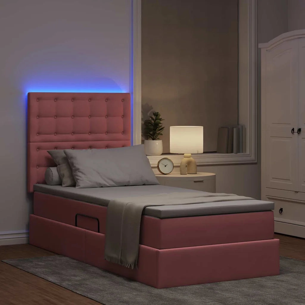 Letto con contenitore e LED con led Rosa 90 x 190 cm Velluto