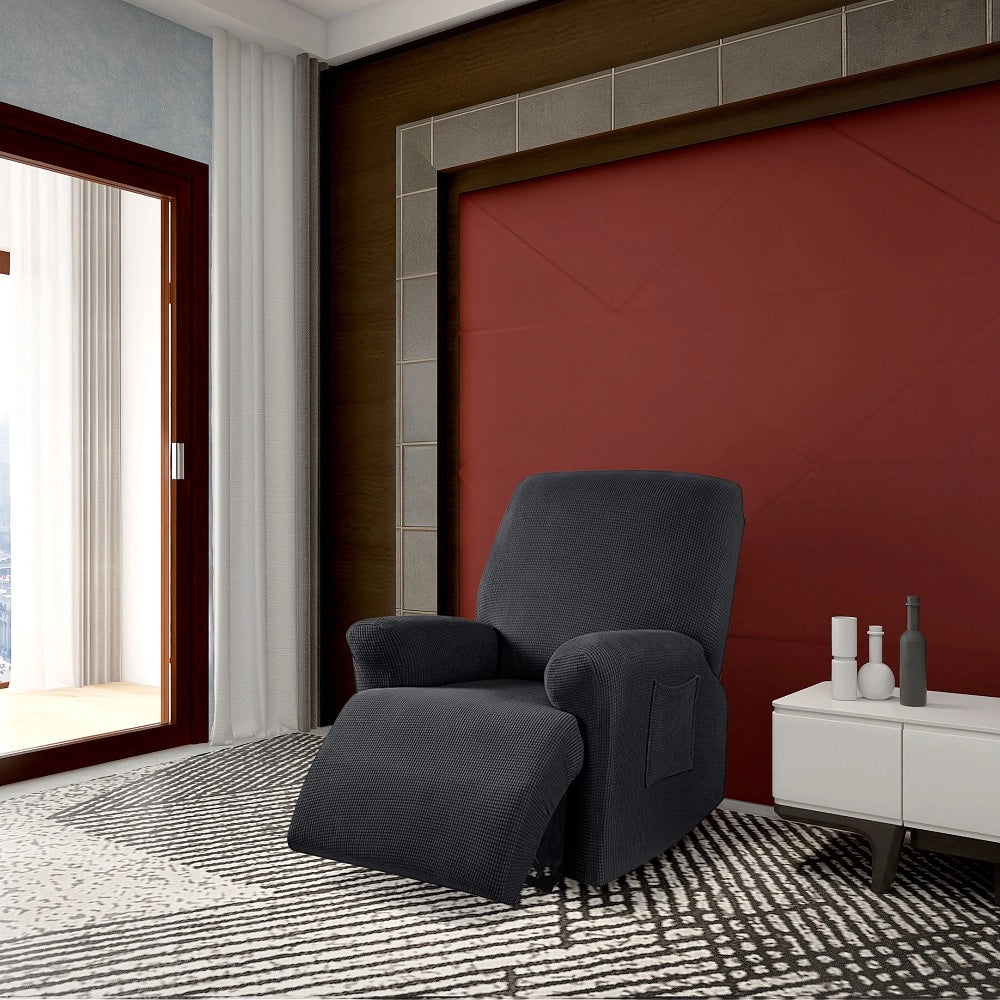 Copripoltrona jacquard elasticizzato per poltrona reclinabile relax con tasche Nero