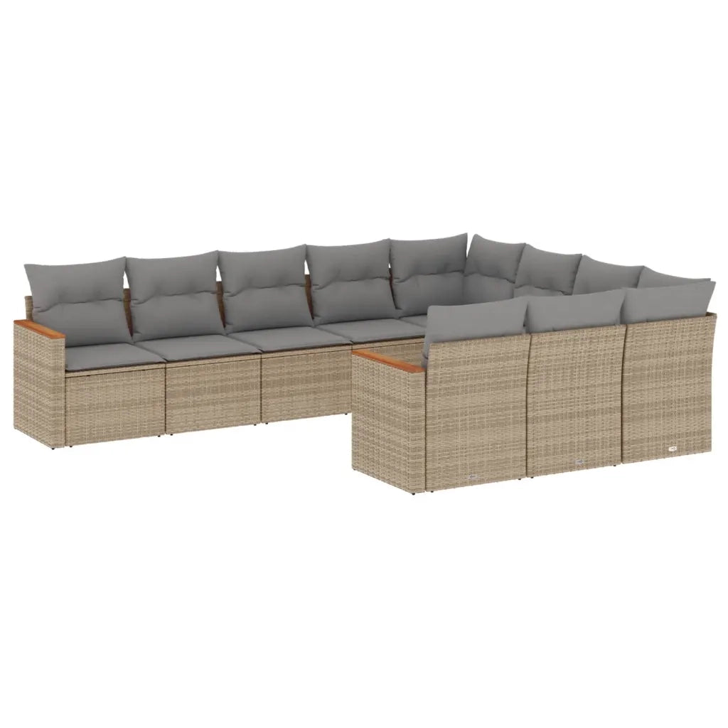 Set Divano da Giardino 10 pz con Cuscini Beige Misto Polyrattan
