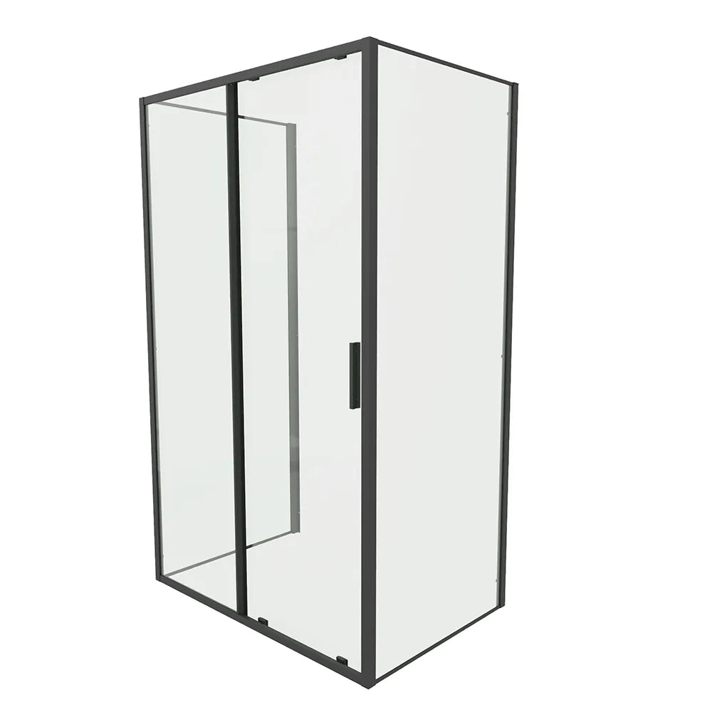 Box doccia tre lati 70x130x70cm con porta scorrevole profili nero opaco e vetro 6mm trasparente h190 | Portofino