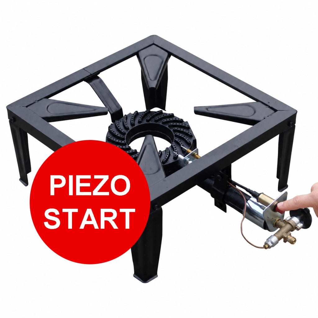 Fornellone a Gas GPL 40x40 cm, 4 Piedi 7,5 kW con Piezo e Termocoppia, Bruciatore Ø170 mm