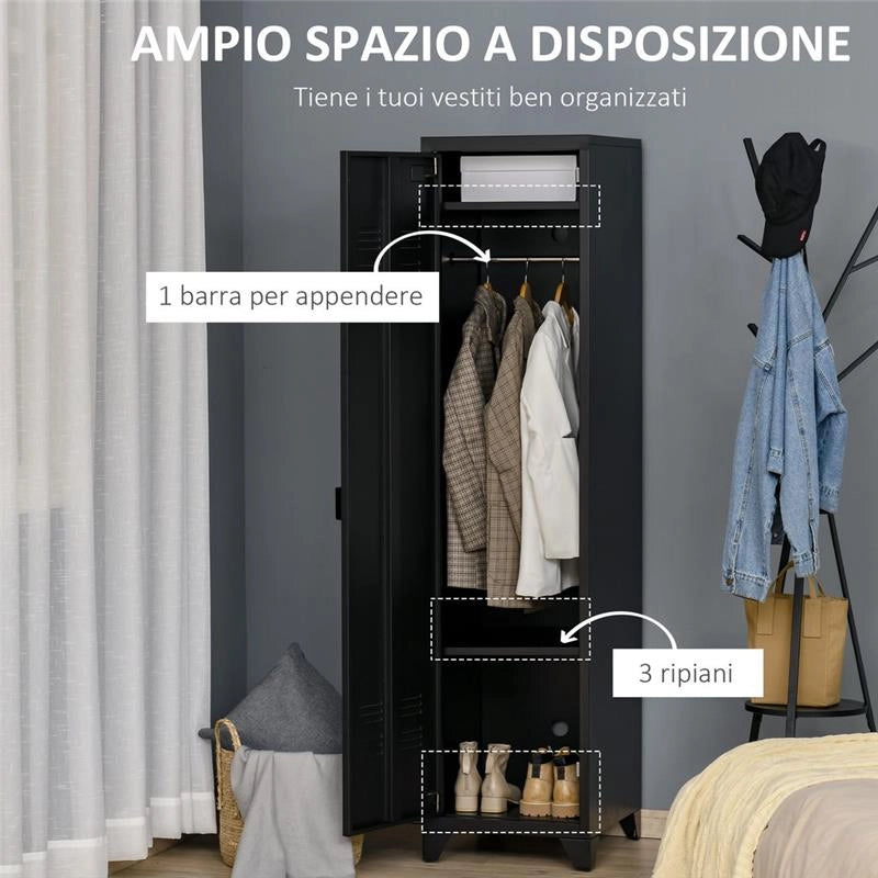 ARMADIETTO METALLICO INDUSTRIALE A UN'ANTA 43 X50 X180 CM NERO