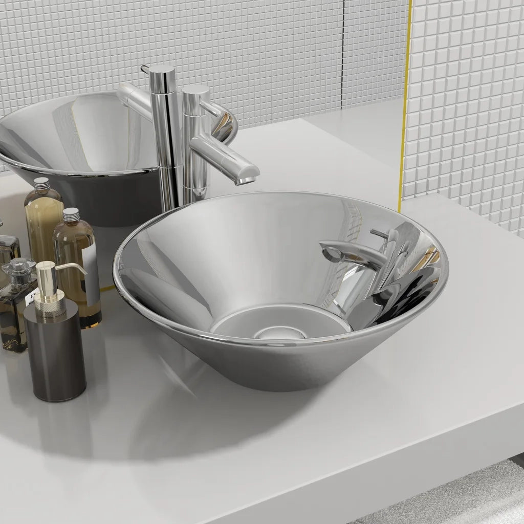 Lavandino-Lavabo-Lavello 42x14 cm in Ceramica Argento