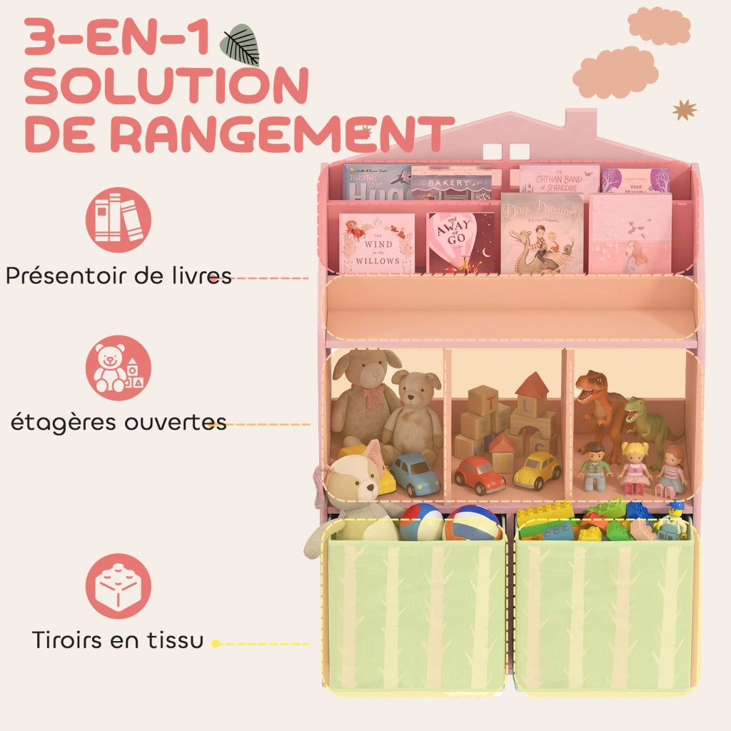 Libreria per bambini con 2 cassetti in tessuto ¨C Minimal ¨C MDF, rosa