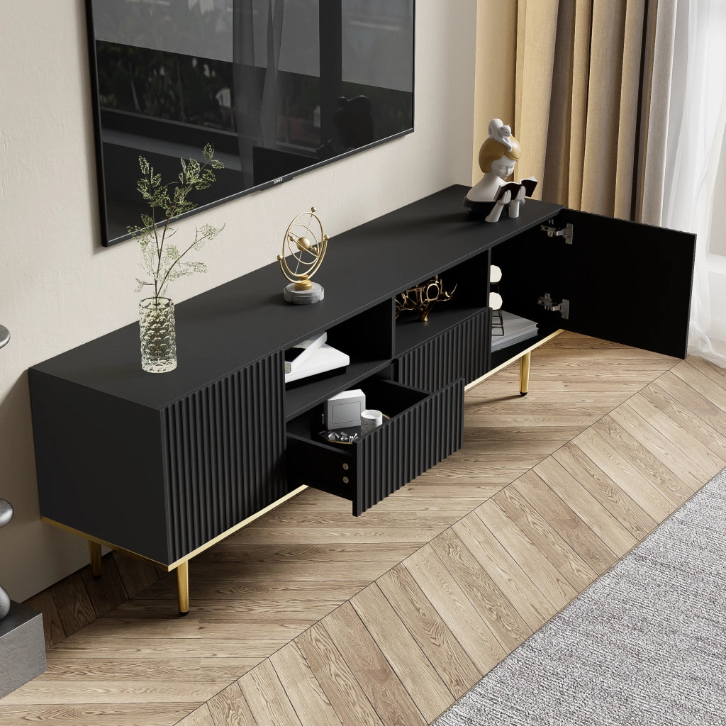 Cassettiera per TV nera in truciolare lunga 165 cm