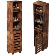 Mobiletto da bagno stretto, marrone scuro, stile rustico, altezza