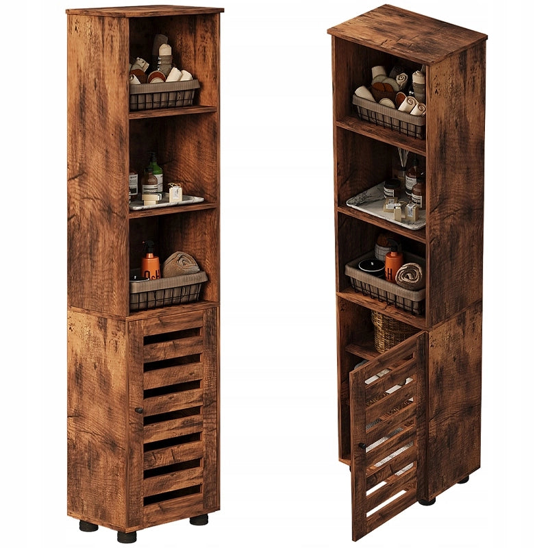 Mobiletto da bagno stretto, marrone scuro, stile rustico, altezza