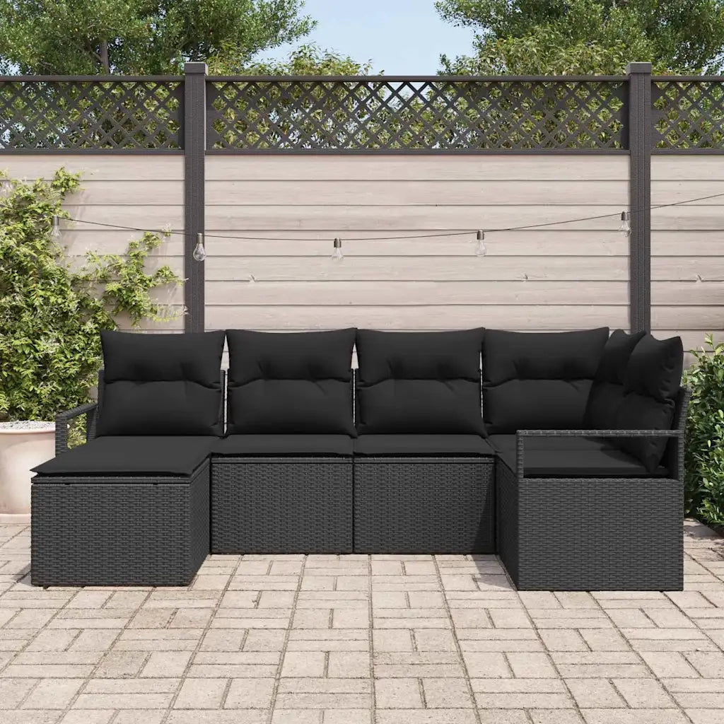 Set di divani con cuscino 6 pcs Nero polyrattan