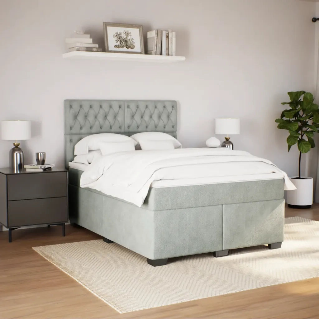 Giroletto a Molle con Materasso Grigio Chiaro 140x200cm Velluto