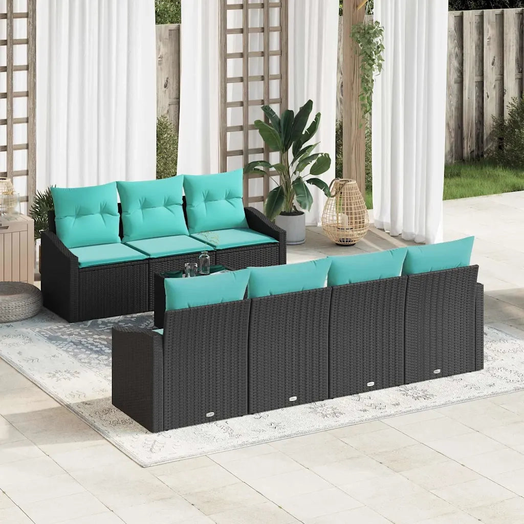 Set di divani con cuscino 8 pcs Nero e Turchese polyrattan 3346636