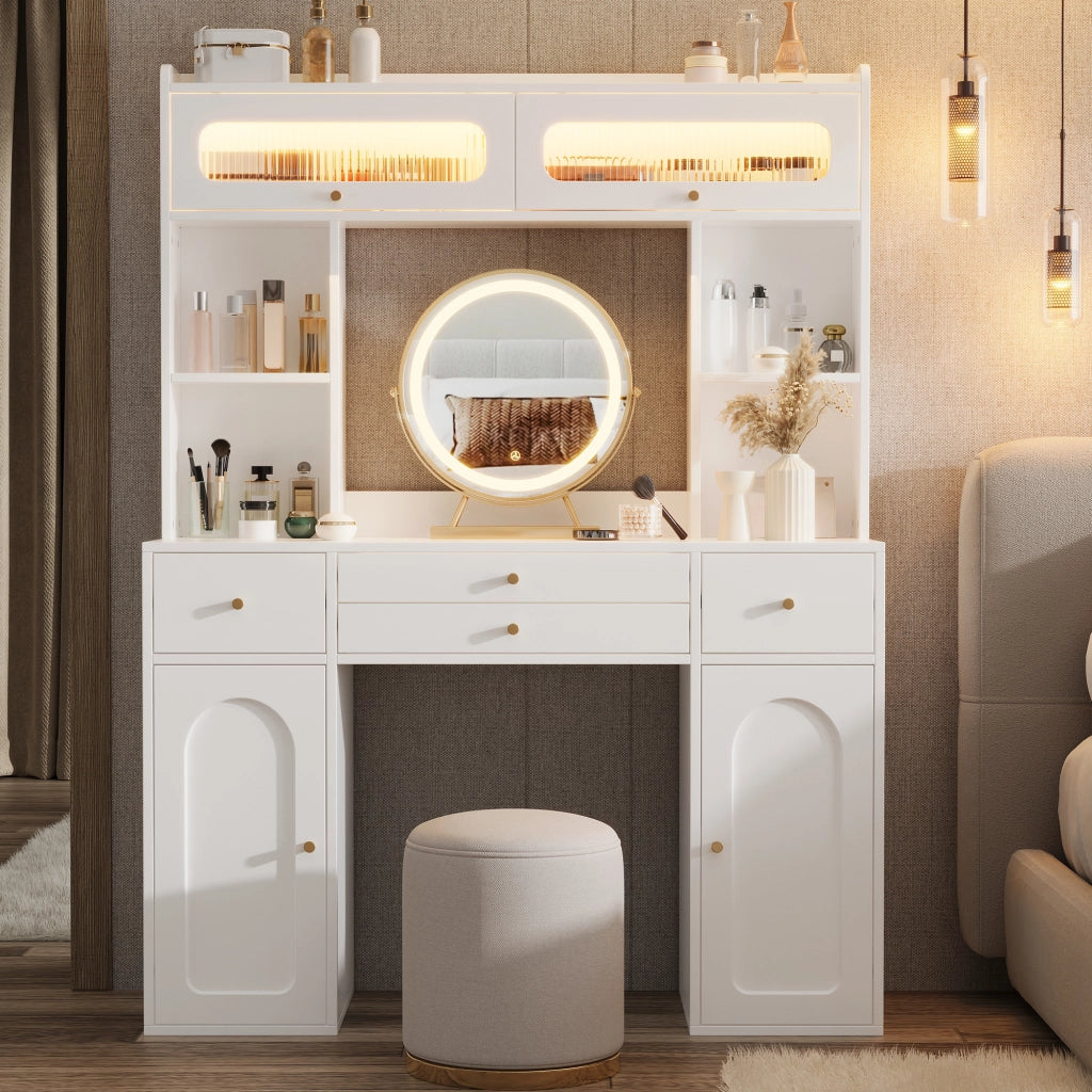 TOELETTA con specchio LED 120x40x160 cm Bianco MDF e vetro