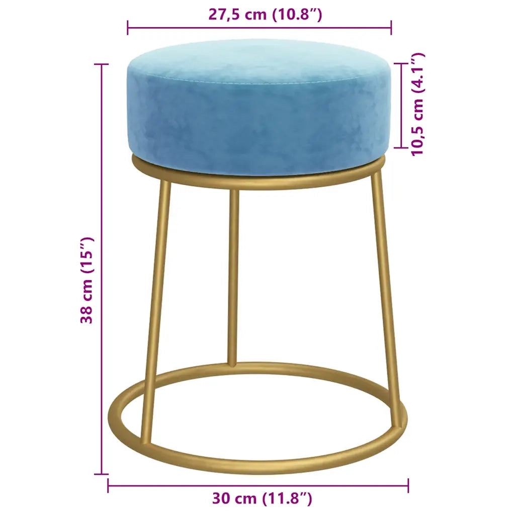 Sgabello Rotondo Azzurro in Velluto CFW9376967