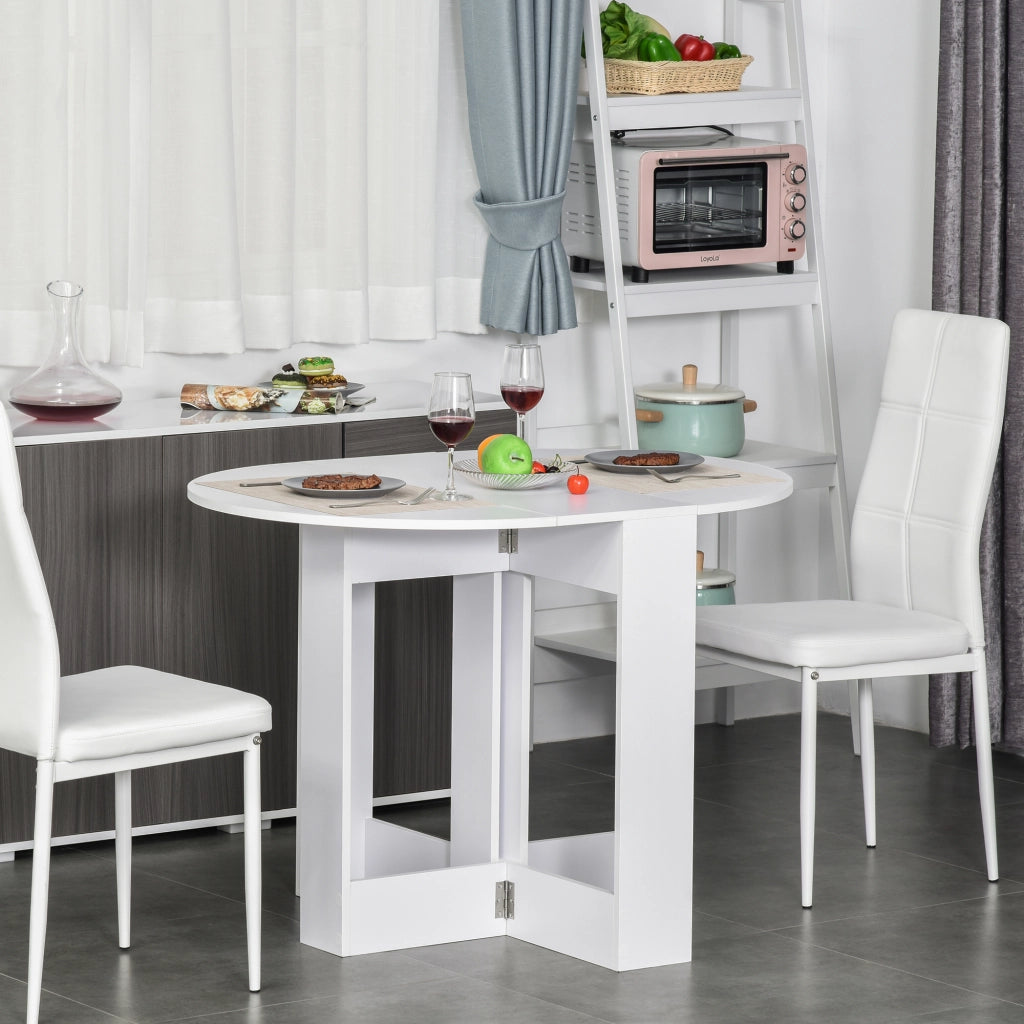 Tavolo Pieghevole da Pranzo a 2 Ribalte, Tavolo da Pranzo Allungabile in Legno Salvaspazio per Cucina e Soggiorno, 104x76x73.7 cm, Bianco