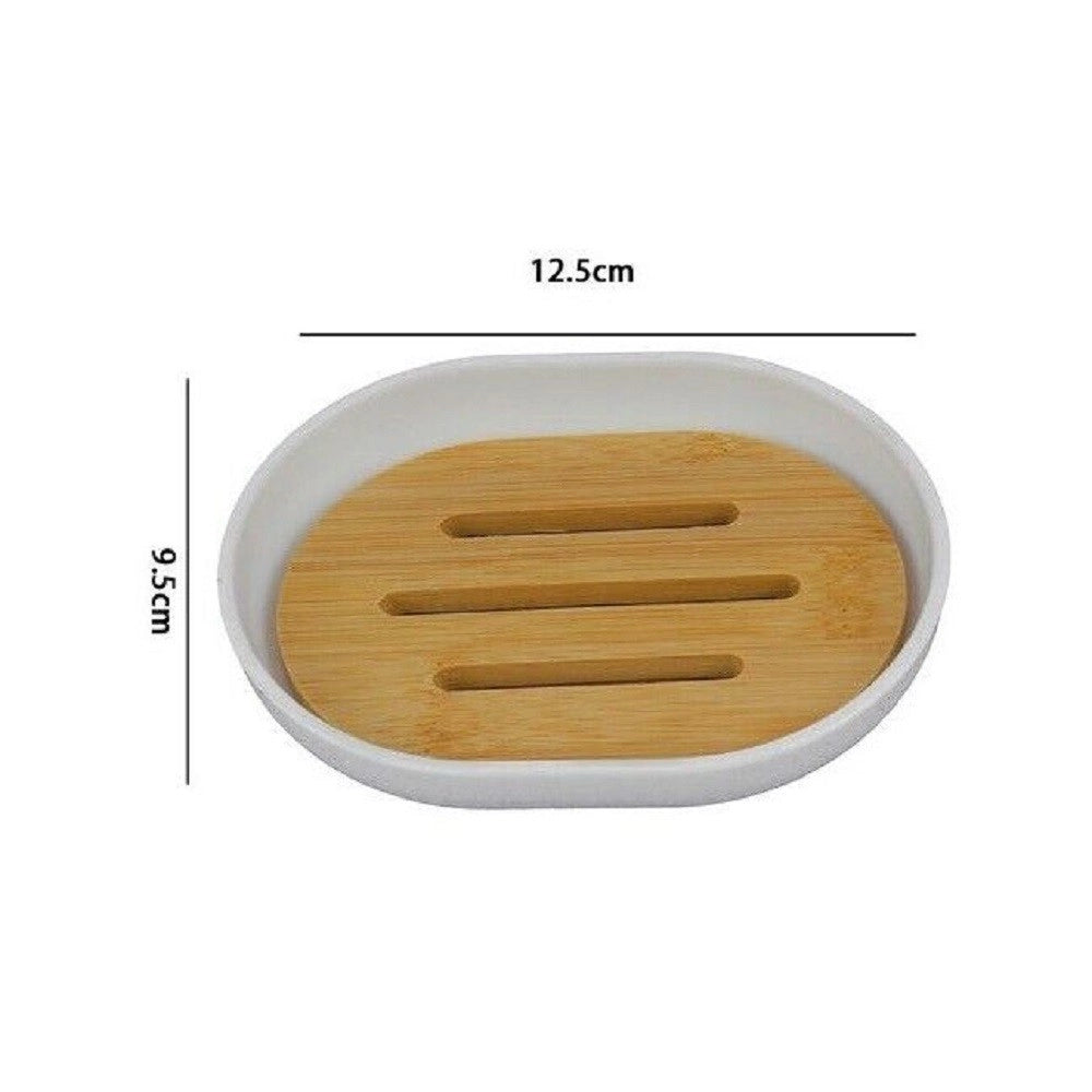 Trade Shop - Piattino Porta Sapone Saponetta Bianco Legno Accessori Bagno 12.5 X 9.5 Cm 69480 -