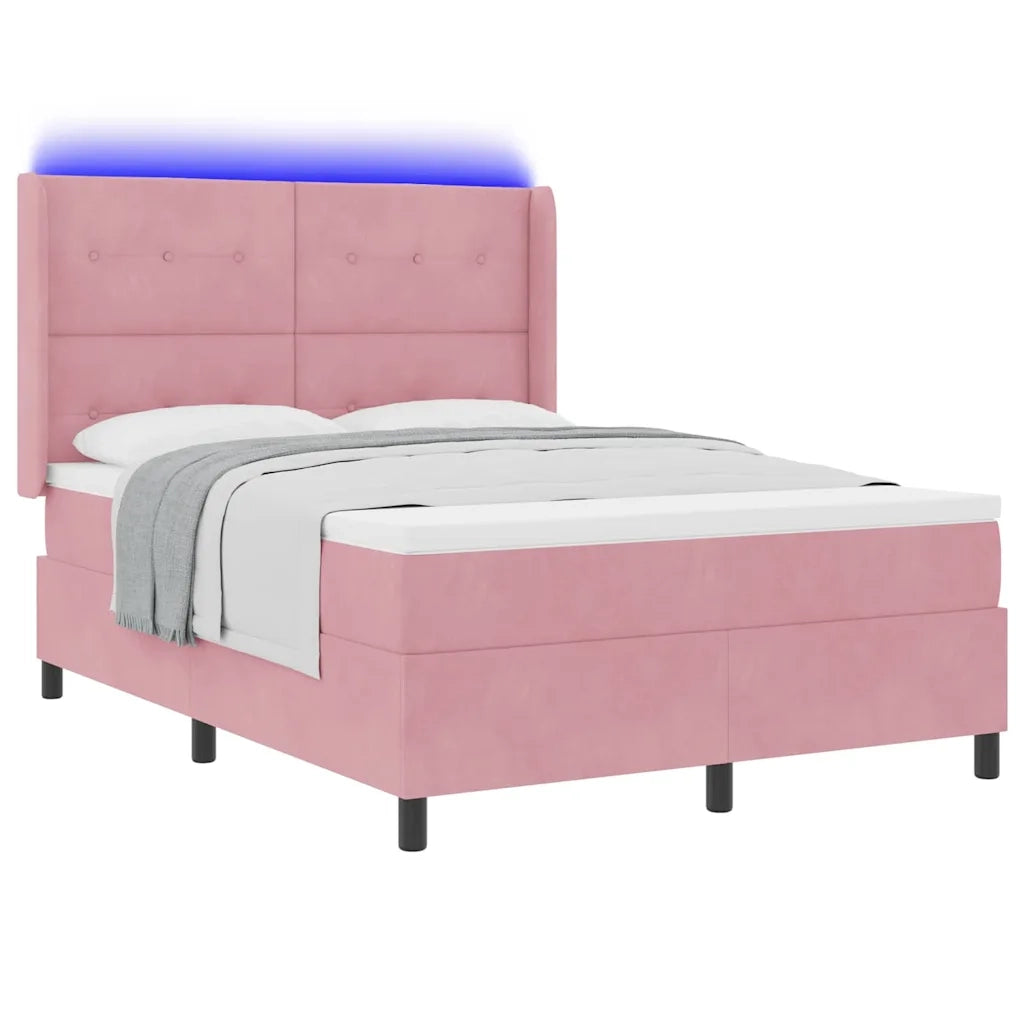 Letto a molle con strisce LED Rosa 140 x 200 cm Velluto 3343873